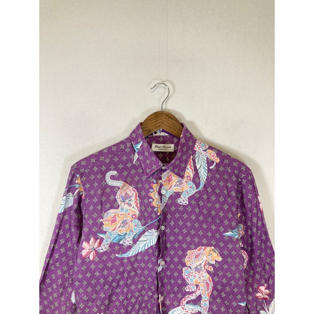 Giuseppe Annunziata Women Small Purple Linen Tiger Floral Button Down Shirt - Picture 4 of 10